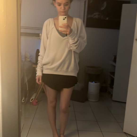 Free People White V Neck Waffle Knit Shirt - Picture 2 of 3